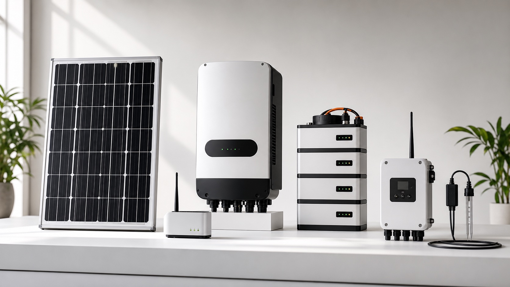 Solar panel, inverter, battery, IoT gateway, and smart farm controller product lineup